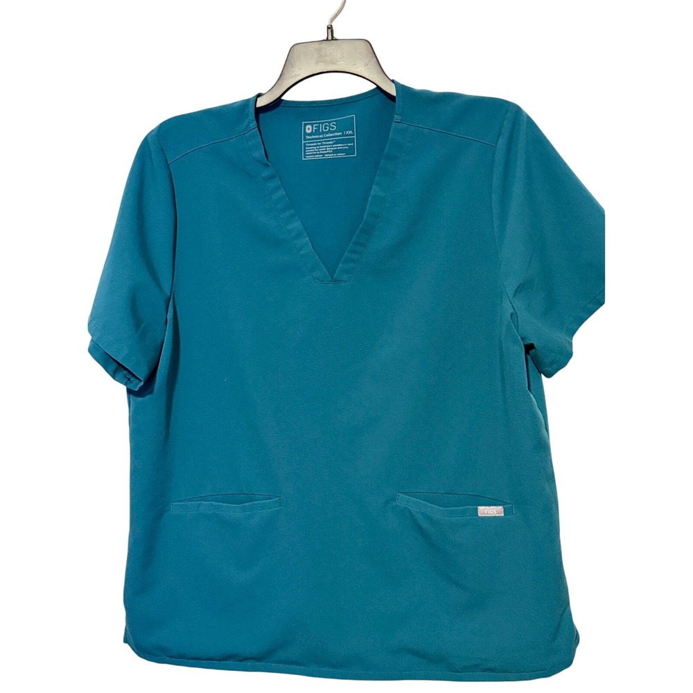 FIGS Casma Three-Pocket Scrub Top Caribbean Blue V-Neck Technical Collection XXL